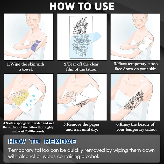 Aresvns 24 Sheets 3D Half Sleeve Black Temporary Tattoos Men Women,Military Totem Scary Lion Wolf Skull Fake Tattoo, Halloween Tattoo Stickers,Cosplay BBQ Beach Pool party go Hiking Camp accessories