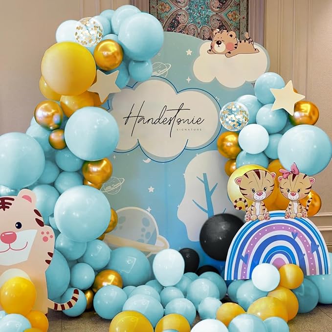 Black Yellow Blue Balloon Garland Arch Kit, 156 Matte Black Mustard Yellow Pastel Blue Balloons for Birthday Wedding Anniversary Baby Shower Bridal Party Decoration