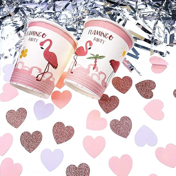 Rose-Gold Pink White Heart Confetti - 200pcs Engagement Wedding Baby Shower Bachelorette Mothers Day Valentines Birthday Party Table Decoration Glitter Paper Decor Lasting Surprise