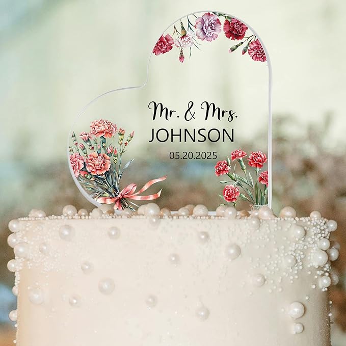 Custom Wedding Heart Acrylic Plaque,Mr & Mrs Cake Topper,Personalized Wedding Keepsake/Gift/Sign (Style 5)
