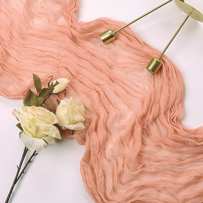 6 Pack Peach Cheesecloth Table Runner 10FT Boho Gauze Fabric Table Runner 35 x 120 Inch Rustic Sheer Runner for Centerpiece Wedding Decor Baby Shower Party Boho Table Decoration