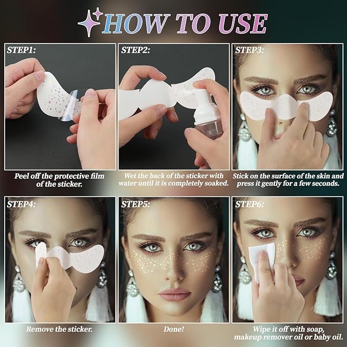 16 Pcs Glitter Freckles Face Tattoo, Holographic Sparkle Makeup Patches, Glitter Speckles Temporary Tattoos for Women, Kids, Concert, Festival, Carnival Party, Rave Accessories(10 Sheet)