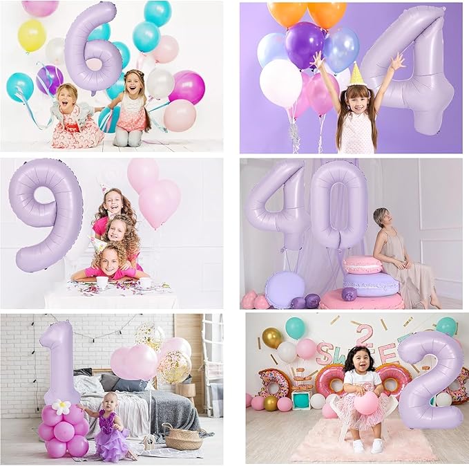 40 Inch Purple Number Balloons Light Purple 6 Balloon Matte Purple Birthday Balloons 0-9 Birthday Wedding Party digital Decorations (Number 6)