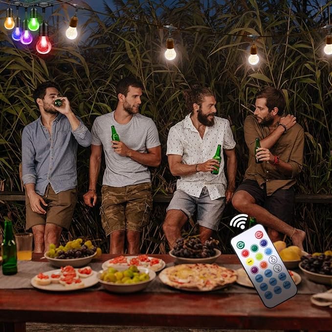 Auroraworld 96FT RGB Outdoor String Lights, Dimmable Color Changing Waterproof LED Patio Lights with Remote & E26 Shatterproof Edison Bulbs for Bistro Backyard Garden Party Decor