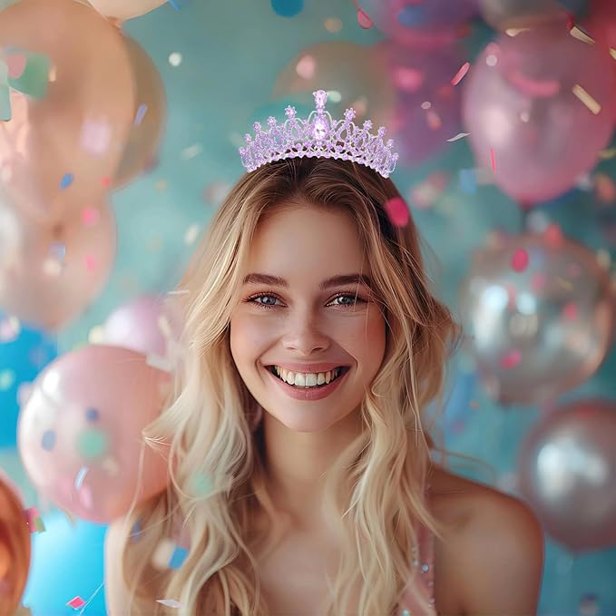 Schmoopy Tiara Crown for Women, Crystal Tiara for Bridal Prom Queen Birthday Birthday Party (B-Purple)