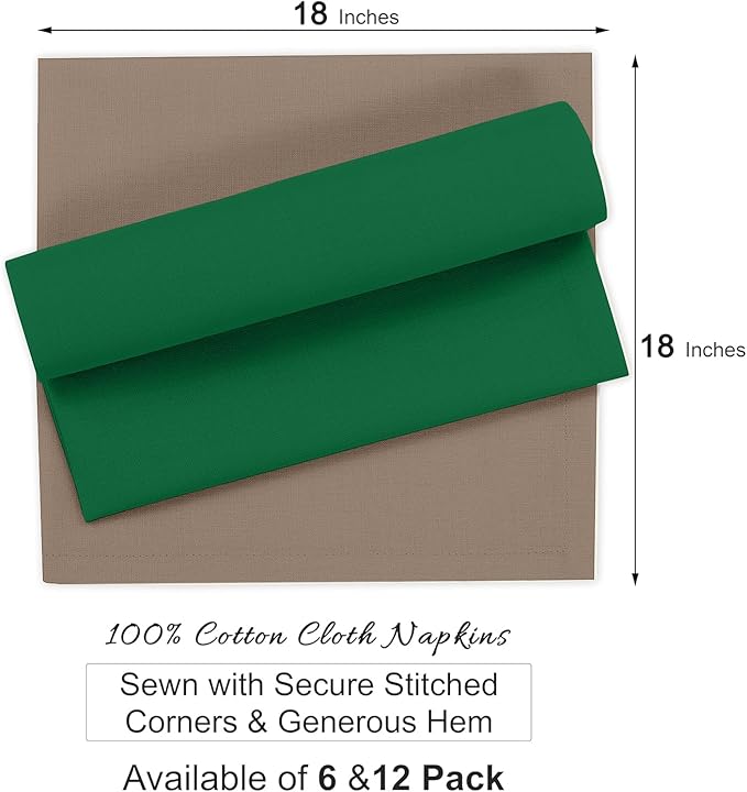 Ruvanti Premium Cloth Napkins Set of 12, 18x18 Inches, 100% Cotton, Washable, Soft & Absorbent, Perfect for Wedding, Christmas, Thanksgiving Dinners - Multi Colors