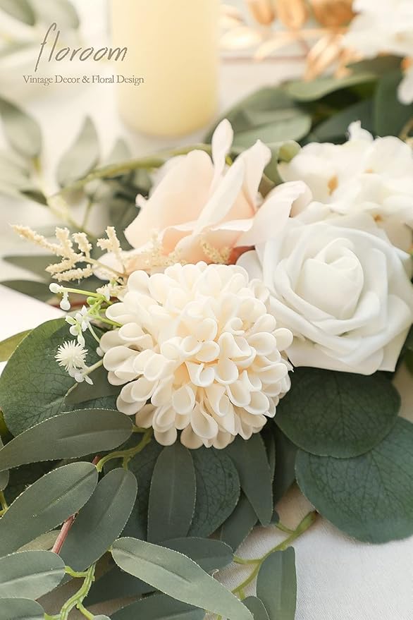 Floroom Artificial Dahlia Flowers 25pcs Real Looking Cream Foam Fake Roses with Stems for DIY Wedding Bouquets Bridal Shower Centerpieces Floral Arrangements Party Tables Home Decoration