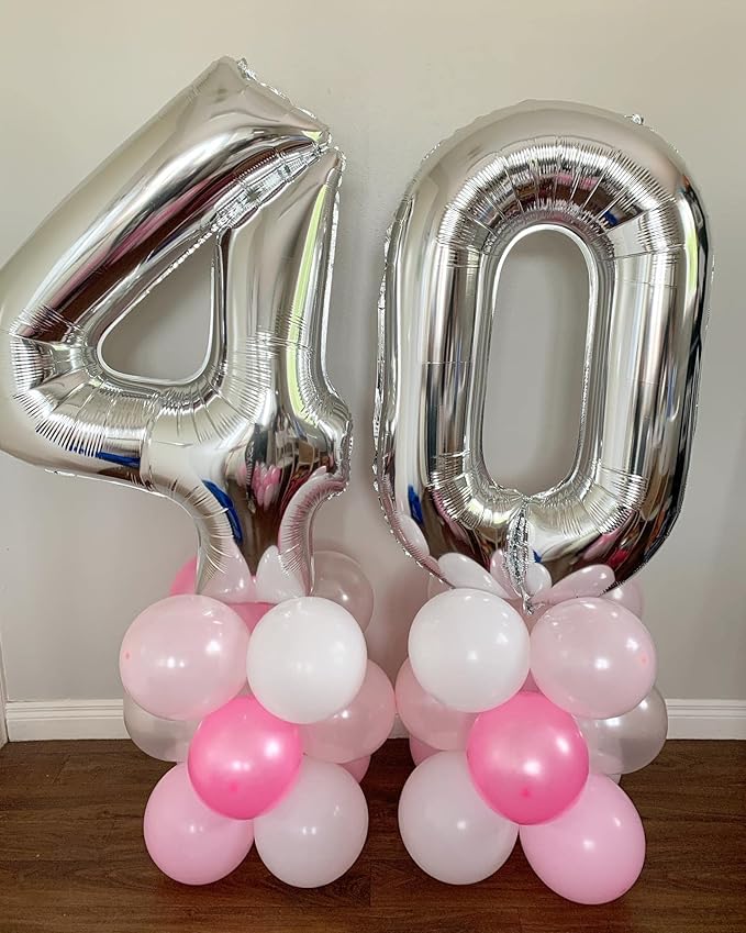 40 Inch Silver 40 Number Balloons Giant Jumbo Huge 40 Foil Mylar Helium Number Digital Balloons Silver Birthday Mylar Digital Balloons 40th Birthday Party 40th Anniversary Events Party Decorations