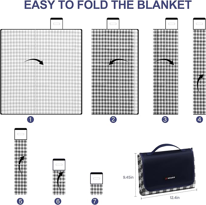 Outdoor Picnic Blanket 80"X80" Picnic Mat Extra Large Camping Blanket Beach Blanket Foldable Waterproof Sand Mat Hiking Travel Family Concerts(Blue)