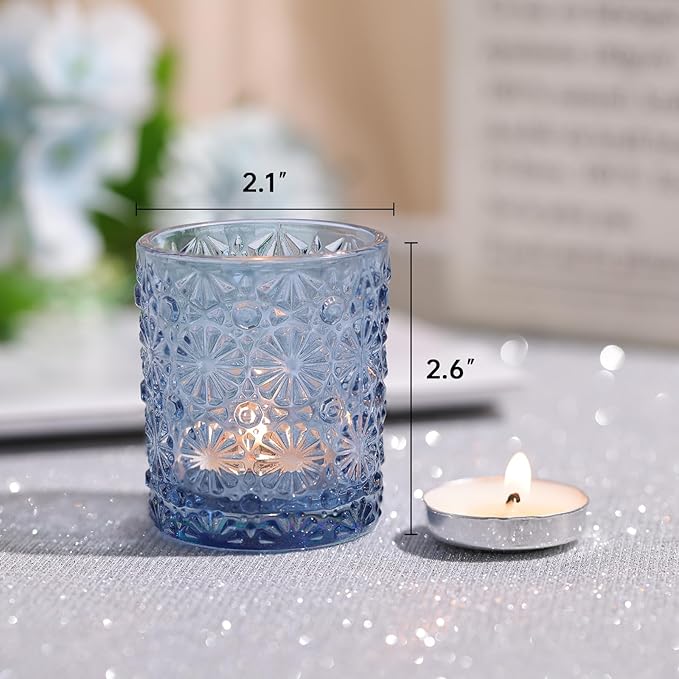 Blue Votive Candle Holder Set of 36, Flower Tea Lights Candles Holders for Wedding Table Centerpieces, Birthday Parties, Home Decor, Blue Bridal Shower and Holiday Decorations