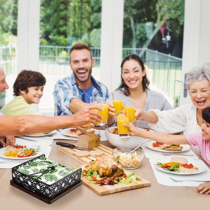 Wooden Napkin Holder for Table, Farmhouse Napkin Holder with Weighted Arm Iron Ball, and Vintage Sunflower Edging for Kitchen, Home, Countertop, Bar, Restaurant (Black Iron with Wood)