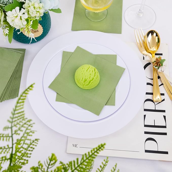 FLOWERCAT 100-Count 2-Ply Sage Green Napkins Cocktail Napkins - Green Beverage Napkins Disposable Premium Quality - 5" x 5" Paper Napkins for Party &Easter,Bar,Weddings,Birthday