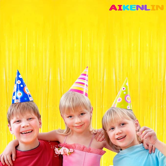 4 Pack Macaron Yellow Foil Fringe Curtain Backdrop, 3.2Ft x 9.8Ft Metallic Tinsel Foil Fringe Streamers Curtains for Party, Photo Booth Prop, Birthday, Wedding, Christmas Party Decoration Supplies