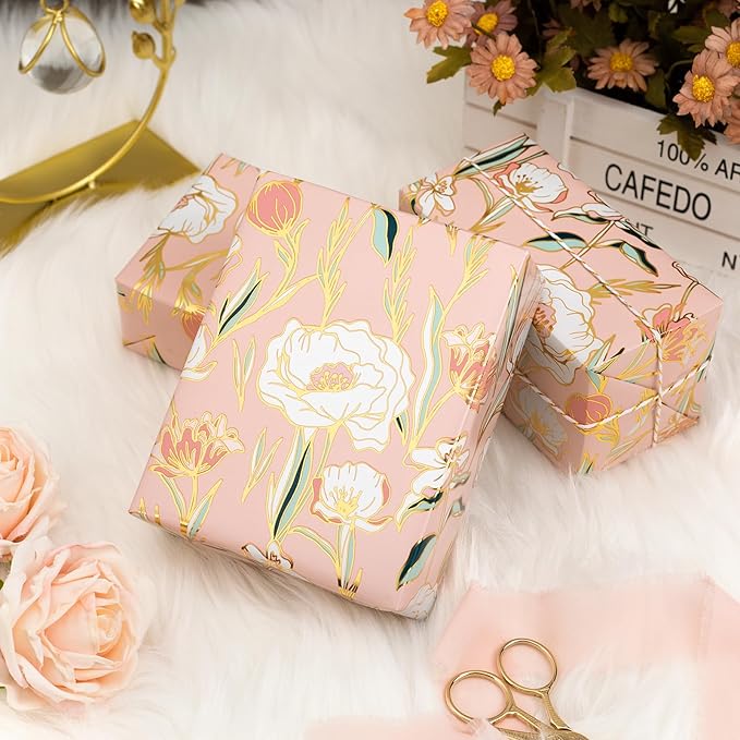 Merture Floral Wrapping Paper Roll - 17 In X 32.8 Ft - 1 Roll (46.5 sqft.ttl.) Pink Wedding Wrapping Paper Gift Wrap paper for Wedding, Bridal ShowerοΌValentines Day, Mothers Day, Birthday, Christmas