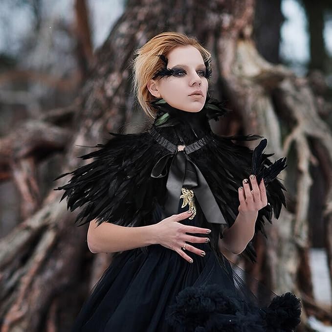 Gothic Natural Feather Shrug Feather Shawl Wrap Cape Victorian Collar for Halloween Cosplay Party Costume Accessories