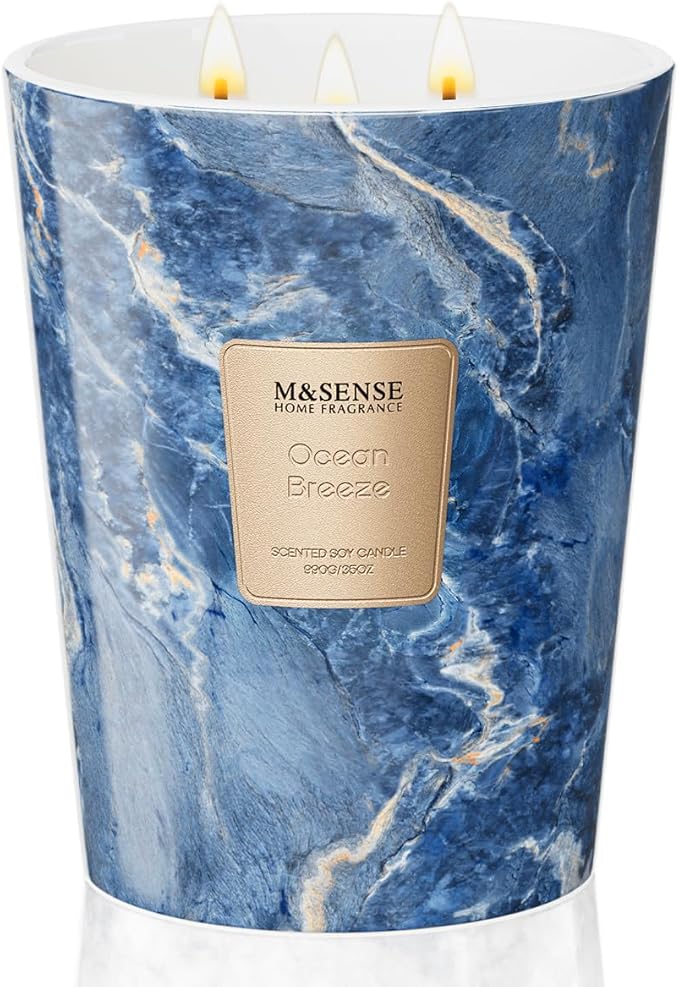 M&SENSE Extra Large Candle 35oz 150H Ocean Breeze Scented, 3 Wick Highly Scented Jar Candles, XL Large Christmas Gift Candle for Women, Long Lasting Burning for Holiday, Thanksgiving, Christmas