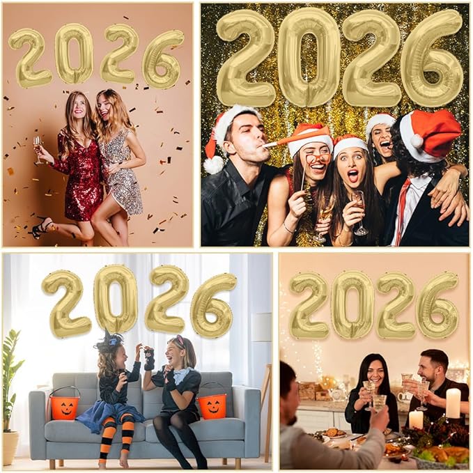 2026 Balloons, 40 Inch 2026 Number Balloons Mute Gold 2026 Balloon Large Foil New Year Balloon Numbers 2026 Mylar Baloons for Birthday Christmas Graduation New Years Eve Party Supplies Decorations
