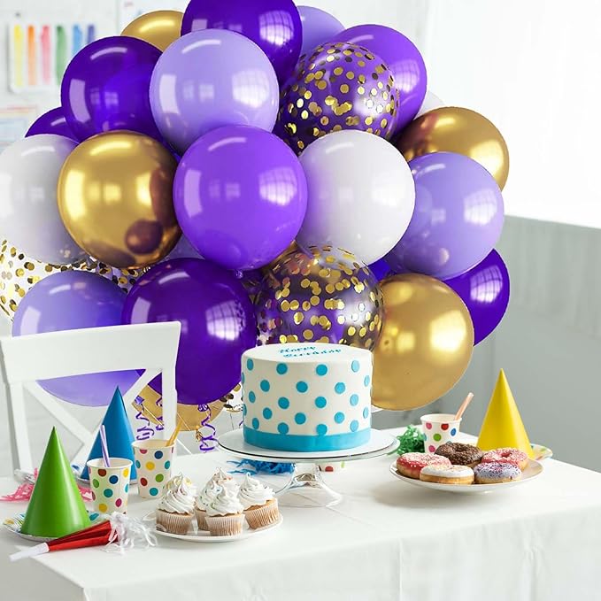 60PCS Purple and Gold Balloons,Purple and Gold Graduation Decorations Balloon Arch Kits,Suitable for Birthday Wedding Anniversary Festival Ceremony Decorations