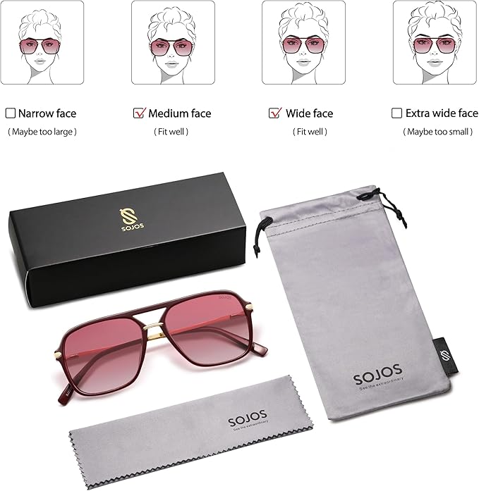 SOJOS Sunglasses for Women & Men, Square, Retro, Polarized Lens, Trendy Aviator, 90s Shades