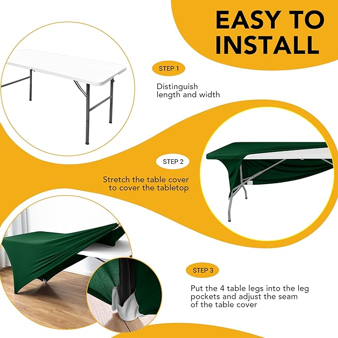 6-Pack Premium Hunter Green Spandex Tablecloths for 6ft Rectangle Tables, Stain & Wrinkle-Resistant, Washable Stretch Polyester Fitted Table Cover for Weddings, Banquets, Trade Shows Events