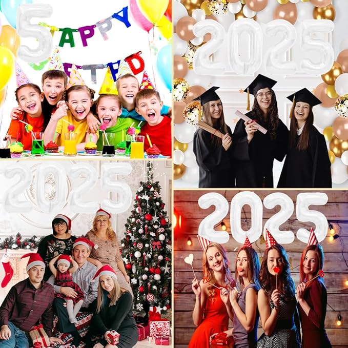 2025 Balloons, 40 Inch 2025 Number Balloons, 2025 White Balloons, Large Foil Happy New Year Balloons for New Year Eve Party Supplies 2025, New Years Decorations 2025, Christmas, Wedding, Halloween