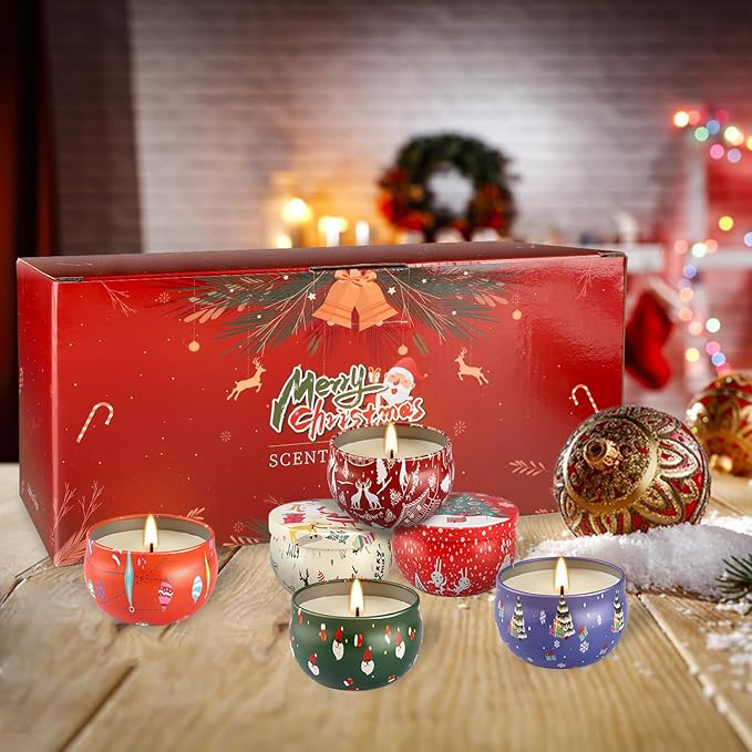 24 Packs Christmas Scented Candles Gift- Aromatherapy Candle-2.5oz Soy Wax-Long Lasting Burn time, Christmas,Advent, Thanksgiving Gifts, Home Decor