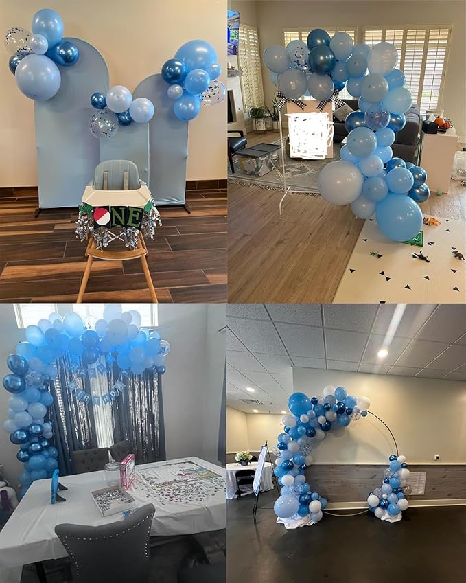 Blue Balloons Arch Garland Kit,155pcs Pastel Blue Confetti Balloons Metallic Macaron Confetti Balloons for Baby Birthday Wedding Ocean Themed Party Decoration