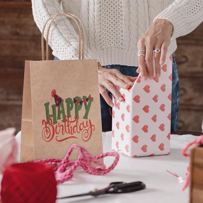 REMTAP Gift Paper Bags 8×4.5×10.5 50Pcs Kraft Bags with Handles Bulk Gift Bag for Wedding Party Craft Retail Packaging, Shopping, Party Favor, Retail Bag (Brown-M-50pcs, 8 * 4.5 * 10.5)