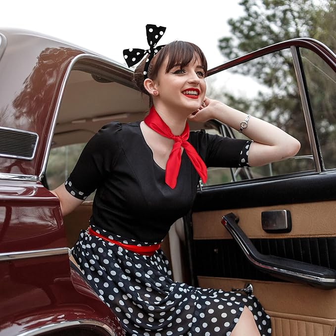 Aneco 6 Pack 50s Set Chiffon Scarf Cat Eye Glasses Bandana Tie Headband Earrings