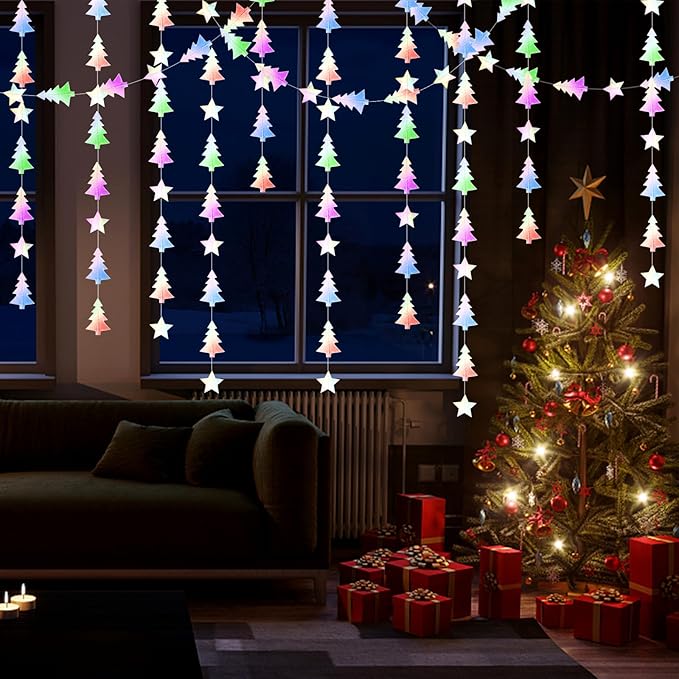 Iridescent-Holographic Christmas-Tree Star Party-Decorations Garland - 52 Ft Winter New Year Supplies Hanging Paper Streamers Banner,Birthday Wedding Neutral Baby Bridal Shower Decor Ouruola