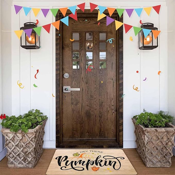 Happy-Thanksgiving Hello Fall Door Mat, Pumpkin Welcome Mat for Indoor Outdoor Entrance Floor Mats Non Slip Vintage Doormat for Autumn Halloween Thanksgiving Farmhouse Decor, 30"x18"inch