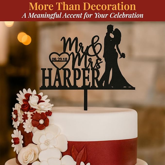 Wedding Cake Toppers- Custom Cake Toppers with Timeless Design- Mr & Mrs Cake Topper to Celebrate Love at Weddings, Anniversaries, & Special Occasions- Make Every Moment Unforgettable with Cake Topper