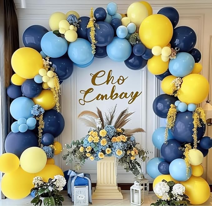 Captank Blue and Yellow Balloons Navy Royal Blue Balloon Garland Arch Kit For Happy Birthday Summer Baby Shower Bridal Shower Lemon School Banana Party Decorations