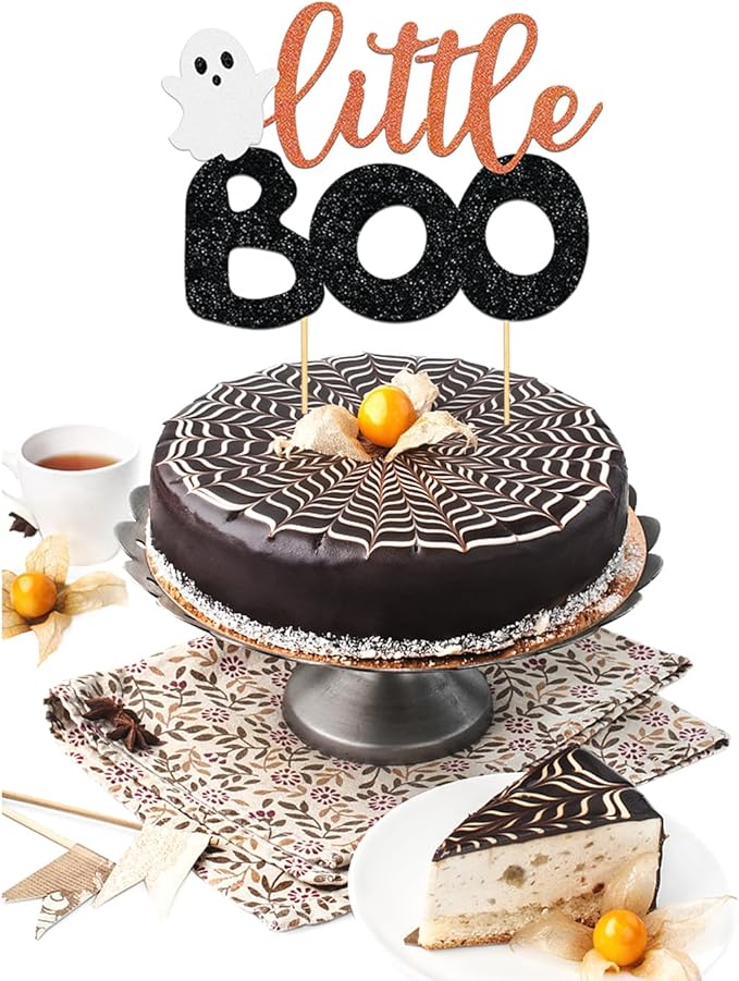 Halloween Little Boo Cake Topper Happy Boo Day Ghost Cake Topper, Ghost Halloween Baby Shower Cake Picks for Halloween Birthday Baby Shower Party Supplies (Little-1)