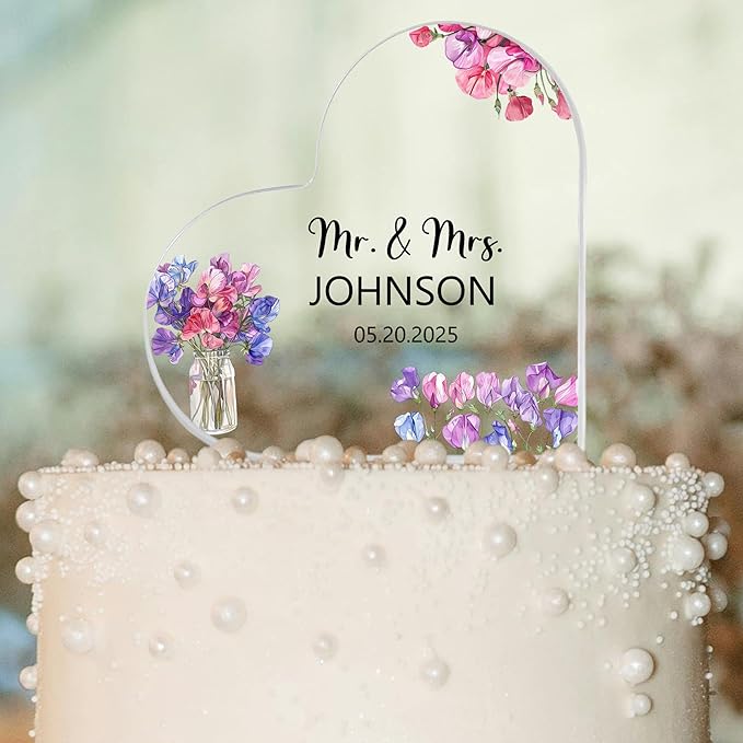 Custom Wedding Heart Acrylic Plaque,Mr & Mrs Cake Topper,Personalized Wedding Keepsake/Gift/Sign (Style 12)