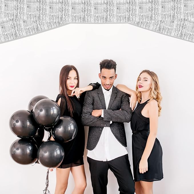 6 Pack 10 Feet Foil Fringe Garland Metallic Tinsel Streamers Banner Wall Hanging Curtain Backdrop for Parade Floats, Bachelorette, Wedding, Birthday, Halloween, Christmas Party Decorations(Silver)