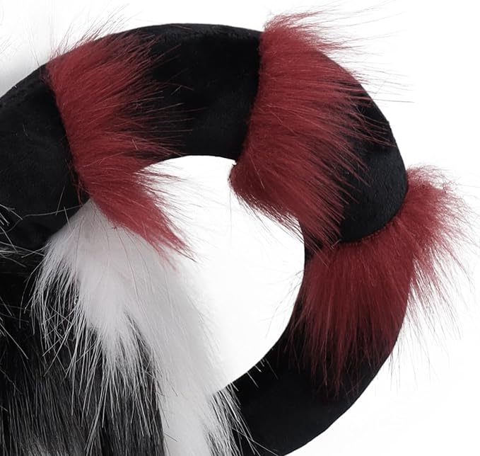 Faux Fur Animal Fox Cow Horn Face Mask for Masquerade Halloween Party Cosplay Costume Accessory