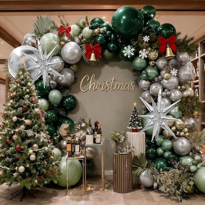 Emerald Green Gold Balloons Dark Green Silver Gold Balloon Arch Dusty Green Balloon Garland Kit for Birthday Wedding Anniversary Christmas New Year Party Decorations