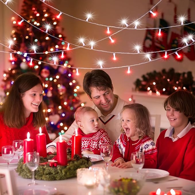 100FT 300 LED Christmas Lights Outdoor, Plug in Christmas String Lights Indoor, Waterproof & 8 Modes & Timer Function, Connectable Fairy Twinkle Light for Home Garden Xmas Decor, Red White