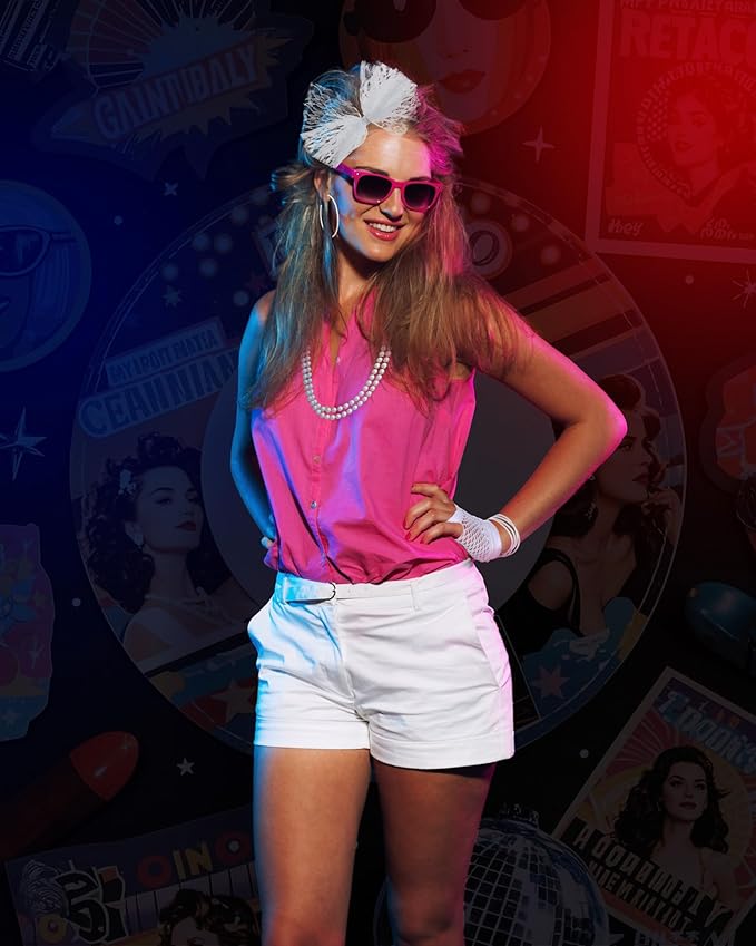 Blulu 80s Costume Accessories for Women Lace Headband Earrings Fishnet Gloves Necklace Bracelet for 80s Retro Party