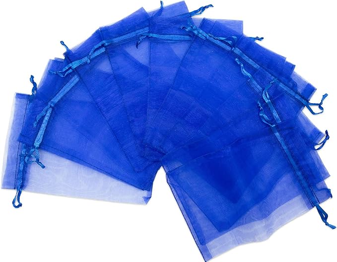 TheDisplayGuys 100-Pack 3x4 Royal Blue Sheer Organza Gift Bags with Drawstring, Jewelry Candy Treat Wedding Party Favors Mesh Pouch