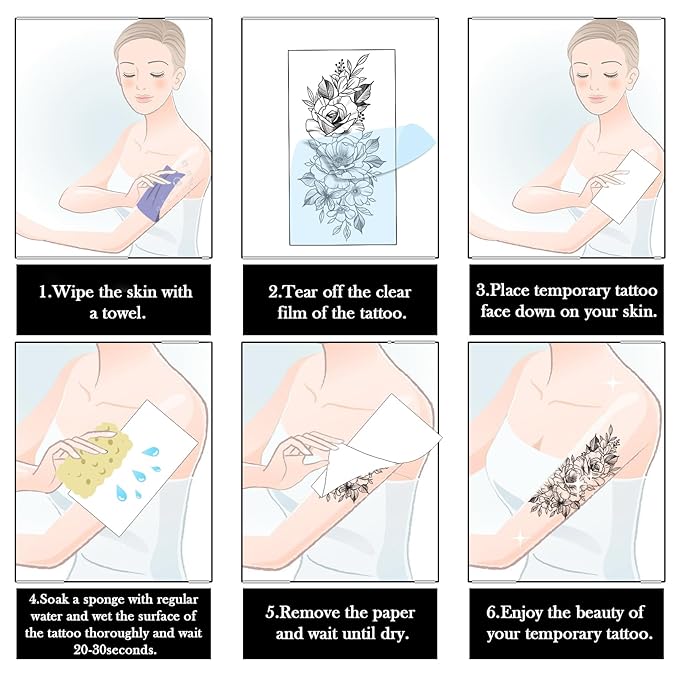 Aresvns 3D Watercolor Roses Temporary Tattoos For Women Kids, Cute and Fun Colorful Fake Tattoos,Flower Temp Tattoo Stickers for BBQ Pool Beach Party