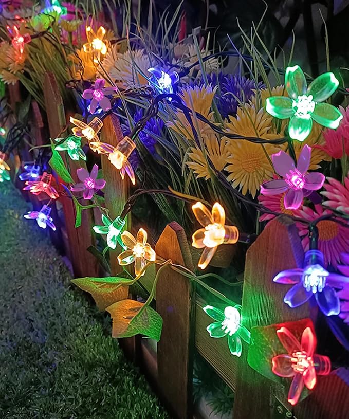 Pastel Flower String Lights Indoor Decorations, 33ft 100 LED USB Plug in Aesthetic Cherry Blossom Floral Lamp for Christmas Tree Vines Wall Ceiling Spring Garden Hanging Decor, Multicolored