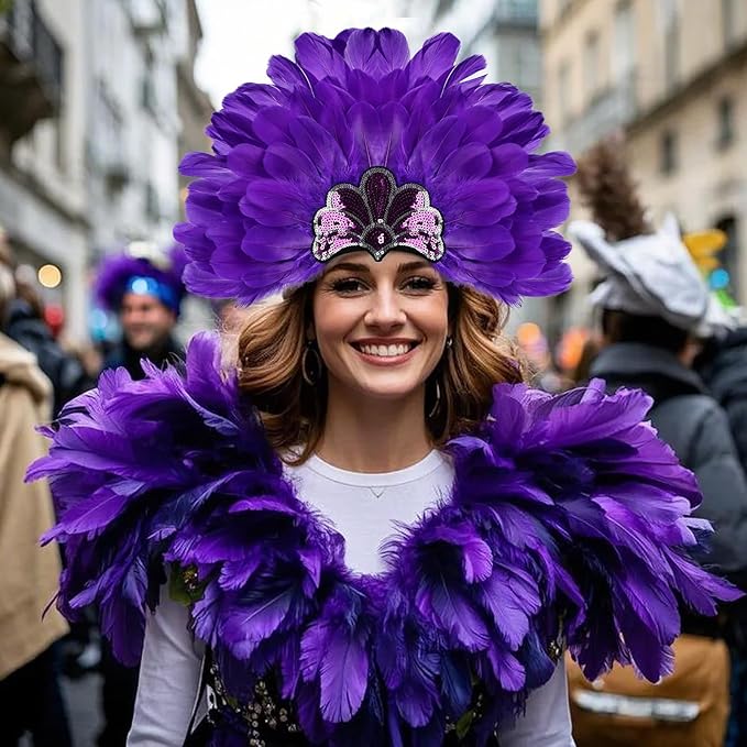 Women's Carnival Feather Headpieces Sequin Headdress for Wedding Masquerade Party Cosplay Feather Headbands