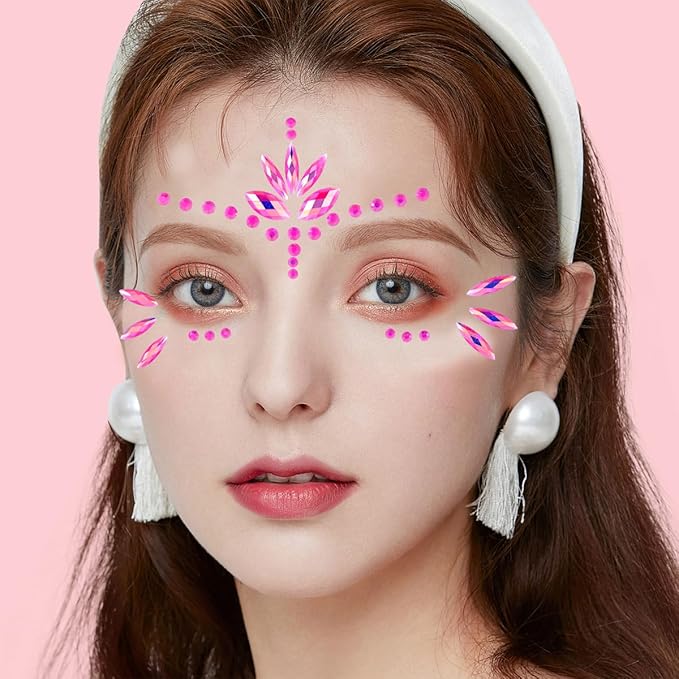 Mermaid Face Gems Stick Jewels Halloween Body Eye Face Jewels Gems Rave Festival Tattoo Glitter Self Adhesive Crystals Rhinestones Diamonds Tattoos Sticker Party Carnival Festival Decorations (Pink)
