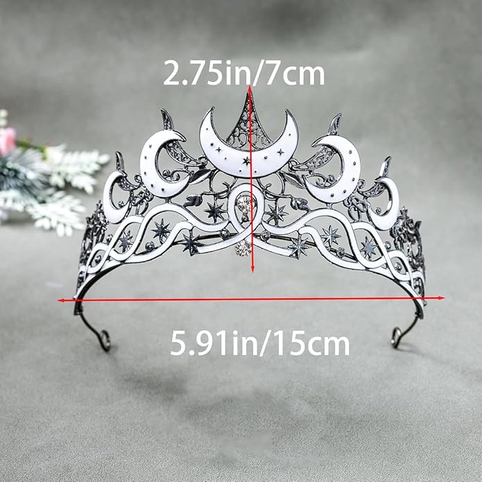 Gothic Black Moon Star Tiara Crown for Women Girls, Retro Celestial Witch Headpiece with Crescent Moon and Stars, Costume Cosplay Halloween Party Prom Wedding Birthday Accessories