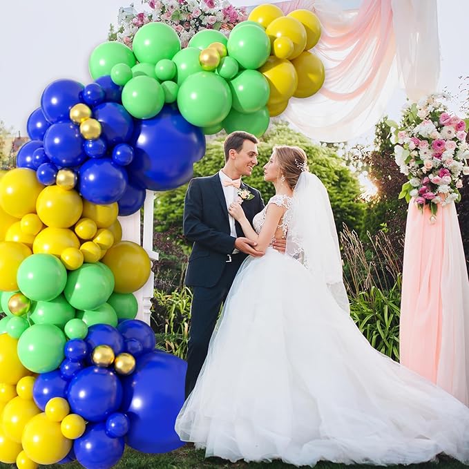 Paready Blue Green Balloons Garland Arch Kit,117Pcs Royal Blue Green Yellow Balloons Arch for Fruit Theme Birthday Wedding Bridal Shower Graduation Jungle Baby Shower Party Decorations