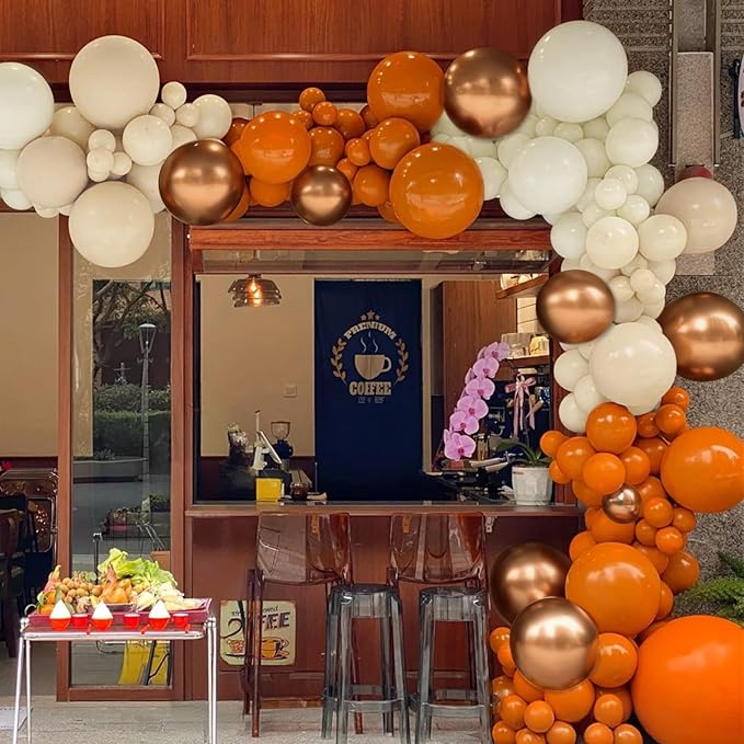 Orange White Gold Balloon Garland Arch Kit, 166Pcs Boho Fall Balloons for Birthday Autumn Thanksgiving Day Wedding Baby Shower Party Decorations
