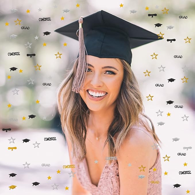 Graduation Party-Decorations Black Gold-Silver Confetti - 2025 Congrats,Grad,Star,Graduation Cap,Diploma Table Decor Confetti Graduation 2025 Lasting Surprise