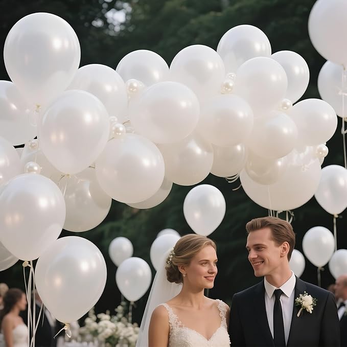 KAWKALSH Pearl White Balloon 110pcs, 12 Inch Thickened Latex Party Balloons Helium Bright Color for Birthday Baby Shower Wedding Party Supplies Arch Garland Decoration